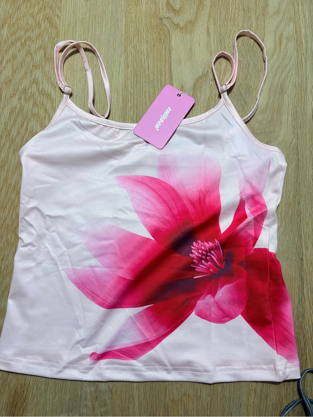 Edikted Light Pink Camisole with Bright Pink Floral Print